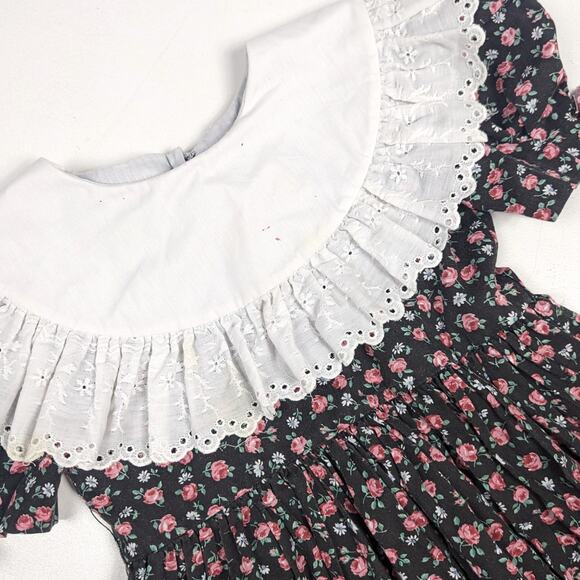 Vtg Handmade Dress Girls Sz 6 Black Floral Pageant Party Frilly Southern Belle - Picture 2 of 6